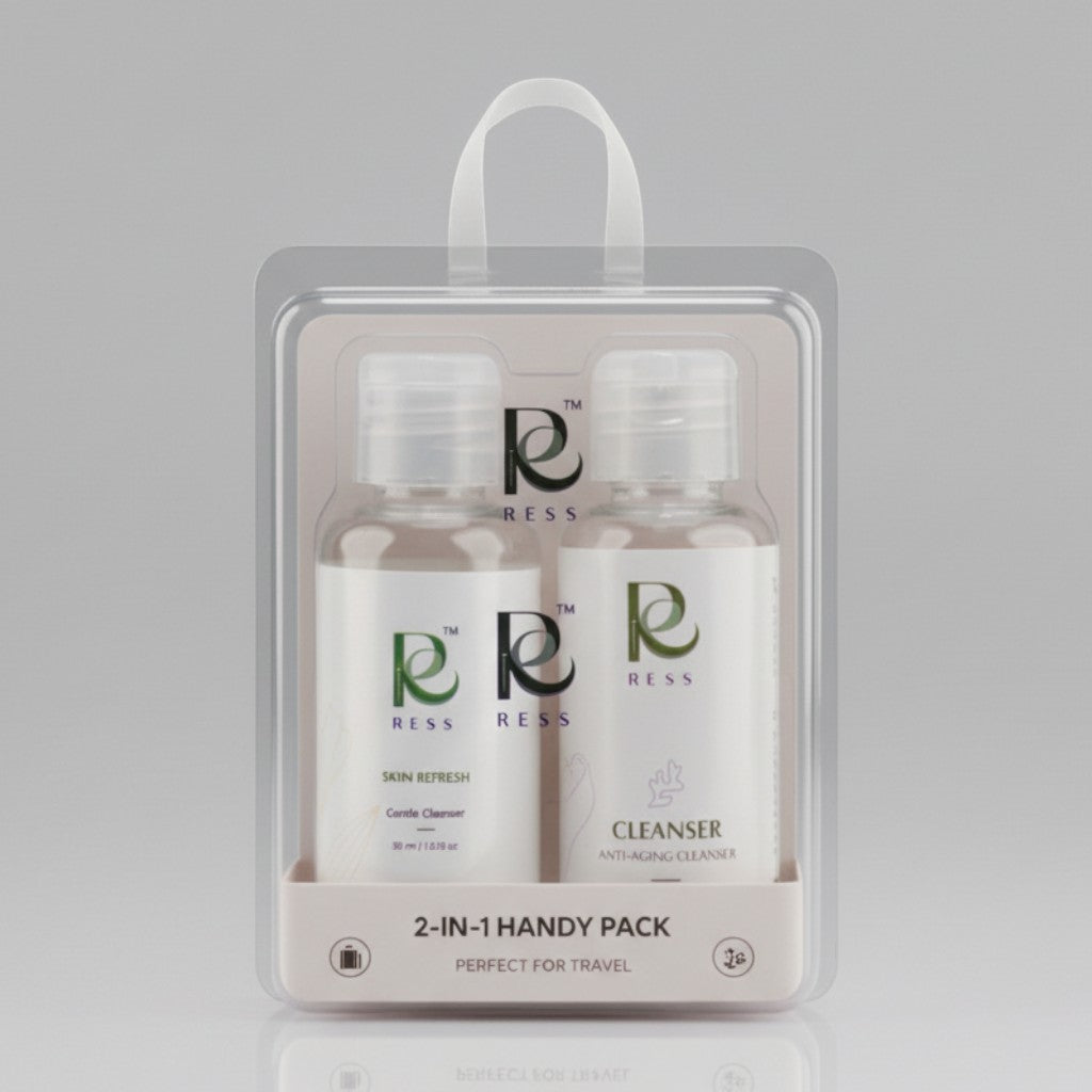www.restorationessence.com RE Time Freeze Handy Pack with anti-aging cleanser and skin refresh toner.