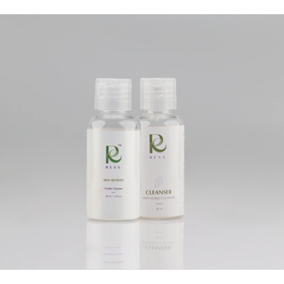 www.restorationessence.com RE Time Freeze Handy Pack includes anti-aging cleanser and skin refresh toner, 30ml each.